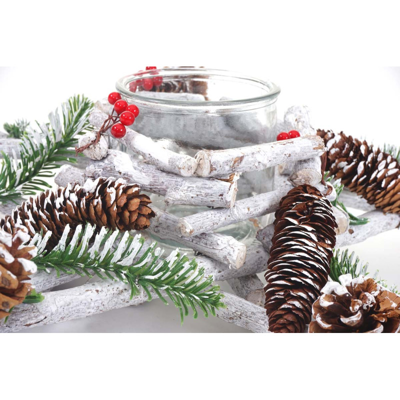 Couronne de l'Avent étoile, décoration de Noël, avec verre de bougie, bois, 40x40x12cm, blanc/gris