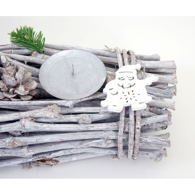 Couronne de l'Avent, oblongue, décoration de Noël, composition de l'Avent, bois, 60x16x9cm blanc/gris