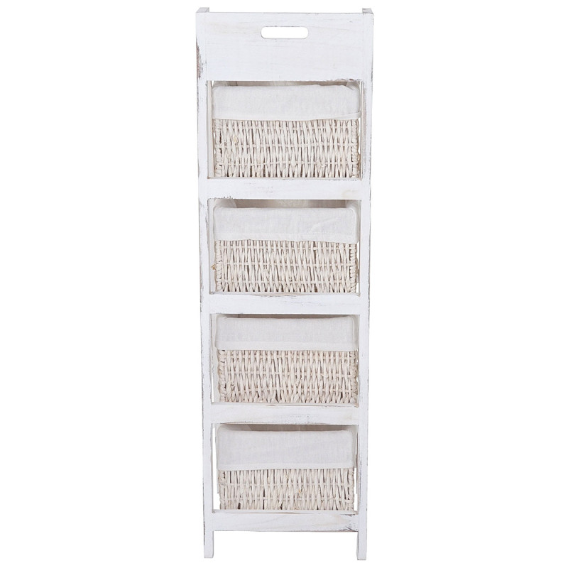 Étagère échelle Goiana, Étagère sur pied avec 4 tiroirs en osier 101x30cm, style shabby, vintage - blanc