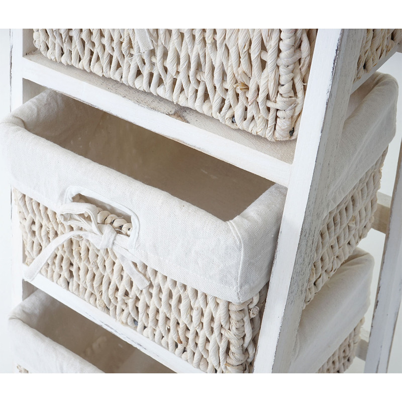 Étagère échelle Goiana, Étagère sur pied avec 4 tiroirs en osier 101x30cm, style shabby, vintage - blanc