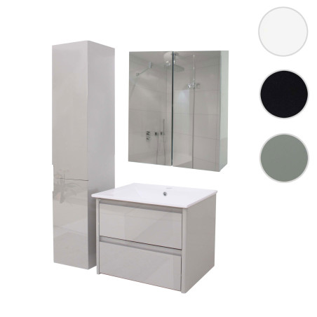 Ensemble pour salle de bain lavabo armoire de toilette armoire murale, haute brillance MVG-certifié - gris