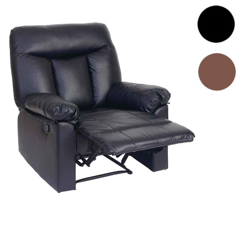 Fauteuil de télévision Watford, fauteuil relax, chaise longue - noir, similicuir