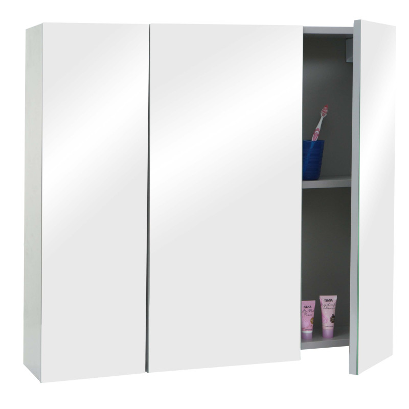 Armoire à glace armoire de salle de bain suspendue, 6 étagères brillant MVG-certifié 70x80x16cm - gris