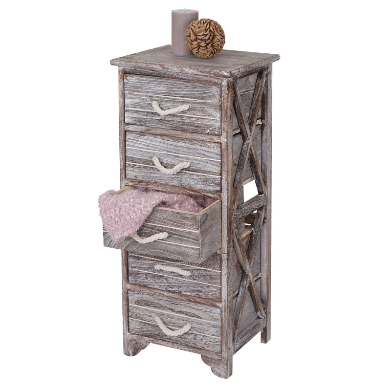 Commode Lulea, commode à tiroirs, armoire, 5 tiroirs 85x33x28cm style shabby, vintage - marron