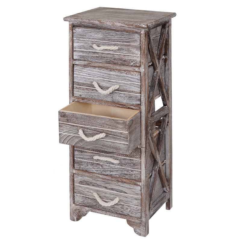 Commode Lulea, commode à tiroirs, armoire, 5 tiroirs 85x33x28cm style shabby, vintage - marron