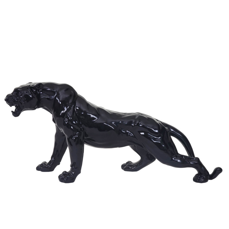 Figure de décoration léopard / panthère, polyresin, sculpture 59cm, intérieur/plein air - noir poli fin