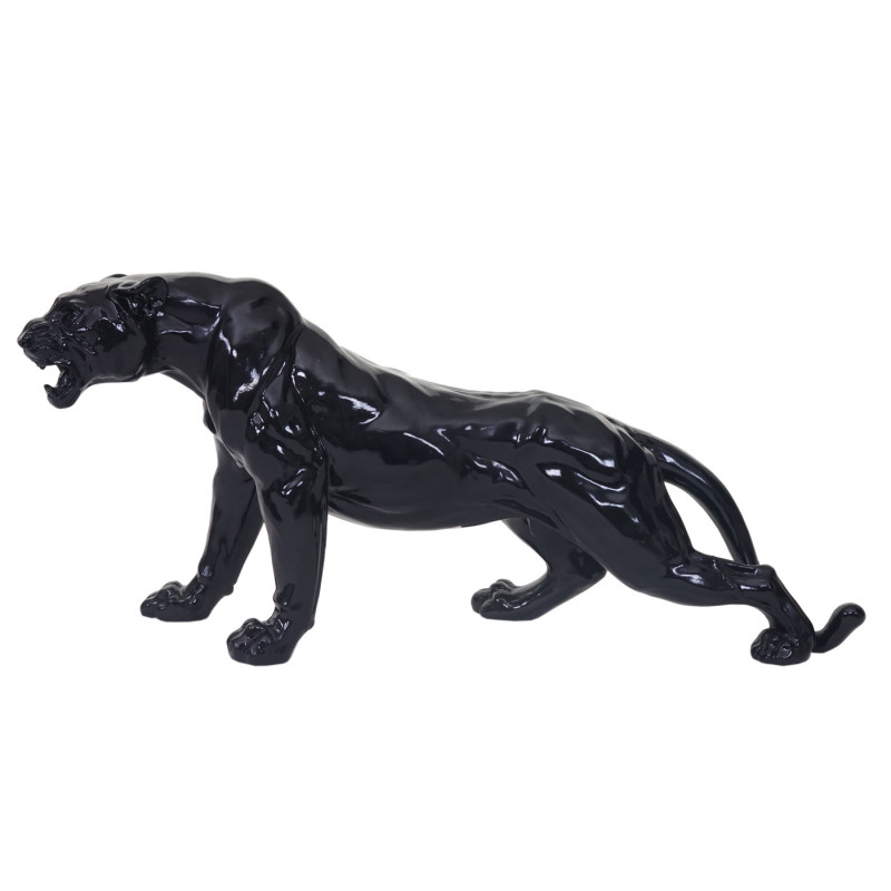 Figure de décoration léopard / panthère, polyresin, sculpture 59cm, intérieur/plein air - noir poli fin