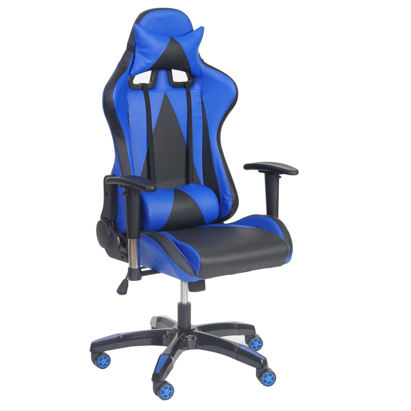 Fauteuil de bureau pro Loksa T682 XXL, chaise pitovante, charge jusqu'à 150kg, similicuir - bleu