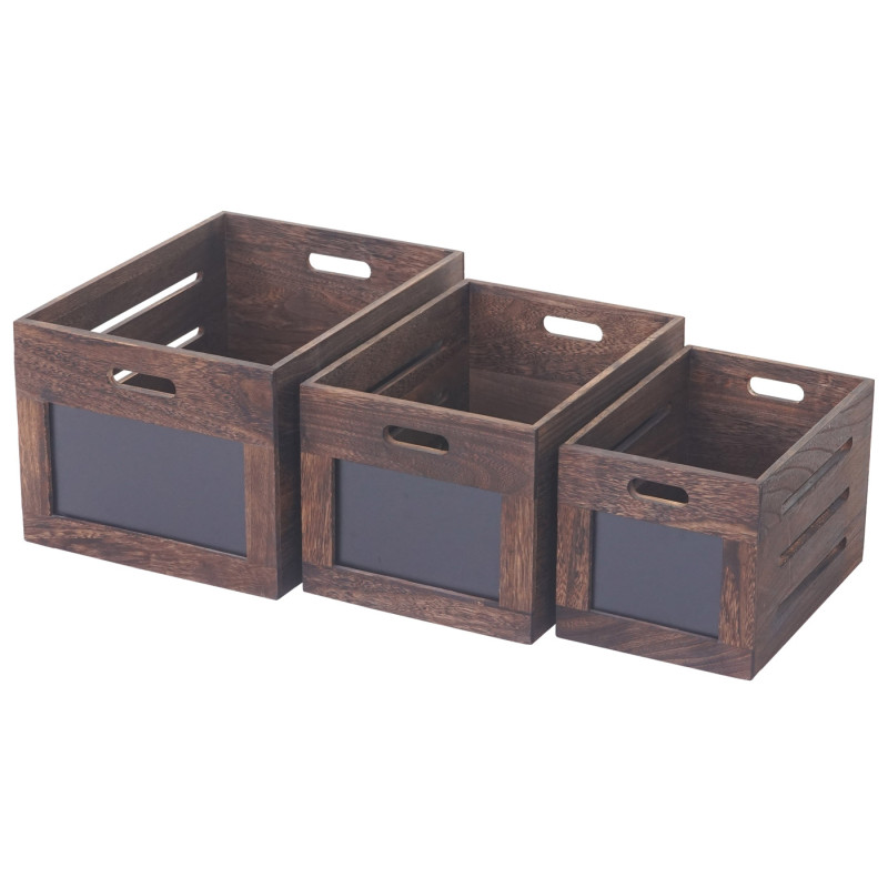 3x boîte en bois Troyes, box de conservation avec tableau, style shabby, vintage - marron