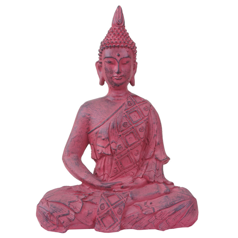 XL figure de décoration bouddha assis 39cm, polyresin sculpture, intérieur/plein air - rouge