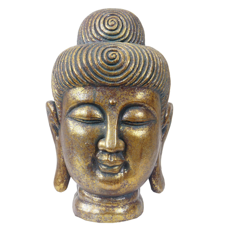 Figure de décoration bouddha 38cm, polyresin sculpture, tête, intérieur/plein air - or