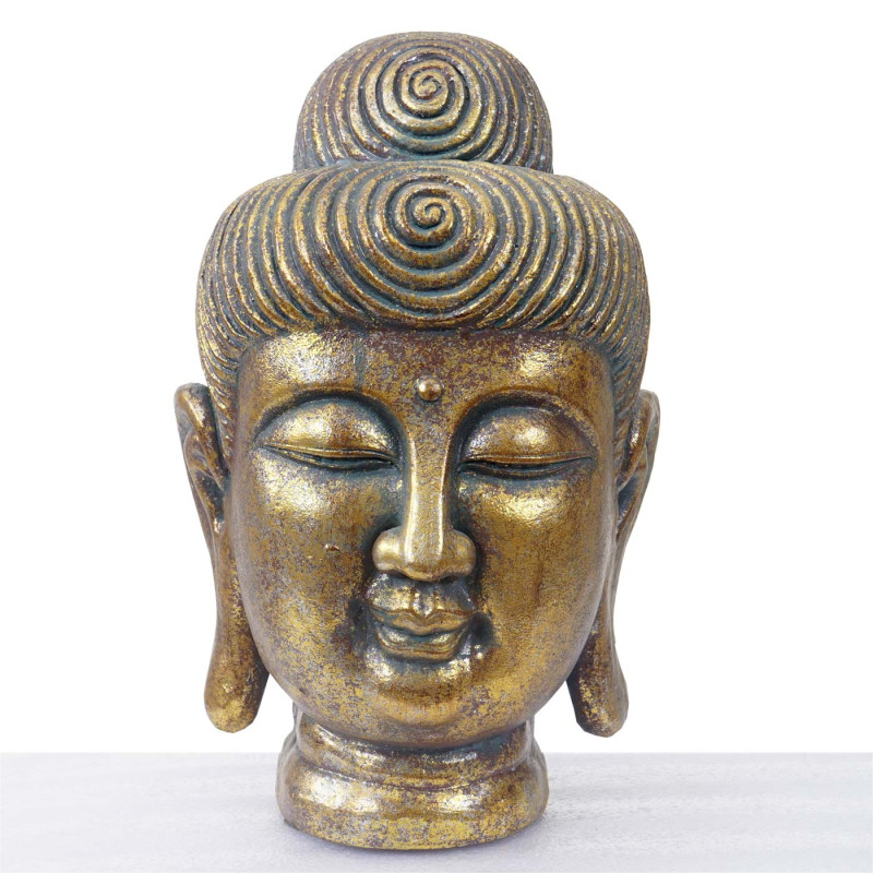 Figure de décoration bouddha 38cm, polyresin sculpture, tête, intérieur/plein air - or