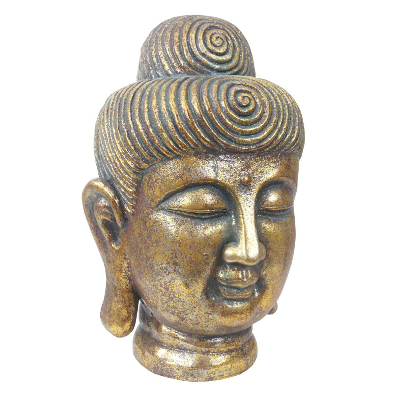 Figure de décoration bouddha 38cm, polyresin sculpture, tête, intérieur/plein air - or