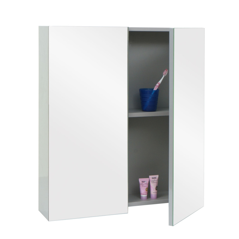 Armoire à glace armoire de salle de bain suspendue, 2 étagères haute brillance MVG-certifié 70x60x16cm - gris