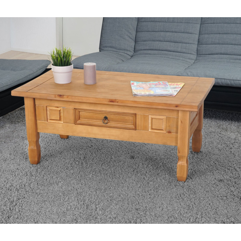 Table bas Innsbruck, table de salon, style cottage, bois massif 100x60cm