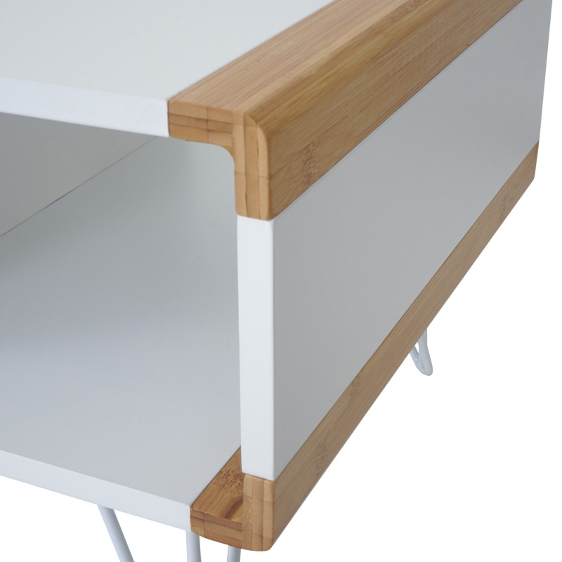 Table basse de salon Toledo, table d'appoint avec bambou, blanc 100x45x35cm