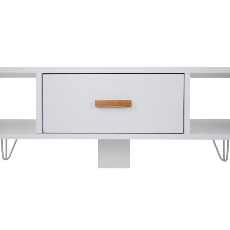 Table basse de salon Toledo, table d'appoint avec bambou, blanc 100x45x35cm