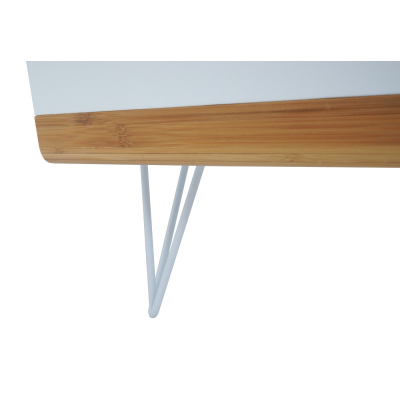 Rack TV Toledo, table basse de télévision avec bambou, blanc, 120x50x45,5cm