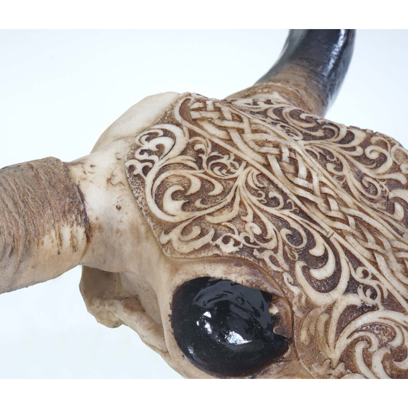 Crâne de décoration taureau 45cm, polyresin, sculpture, cornes longues, intérieur/plein air  ornements