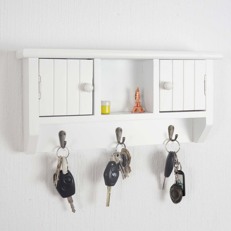Armoire à clés boîte à clés avec portes et crochets - blanc