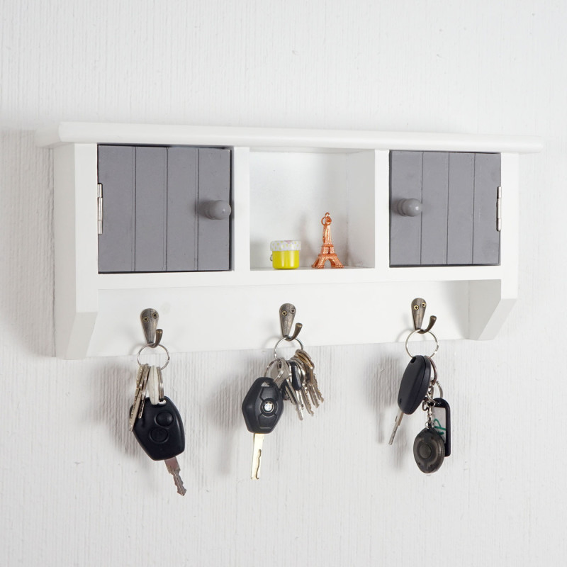 Armoire à clés boîte à clés avec portes et crochets - gris
