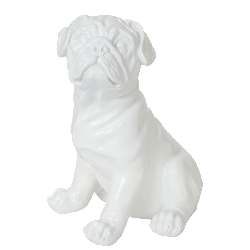 Figure de décoration bouledogue 35cm, sculpture polyresin, chien, intérieur/plein air - blanc