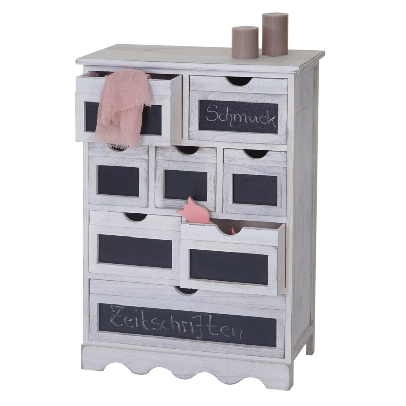 Commode Ermelo, armoire à tiroirs avec tableau, style shabby, vintage 87x60x30cm - blanc