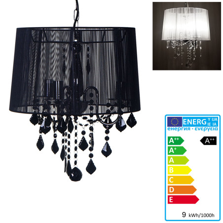 Plafonnier HW167, lustre, lampe de suspension, cristal, 3 flammes, 9W EE A++ - blanc