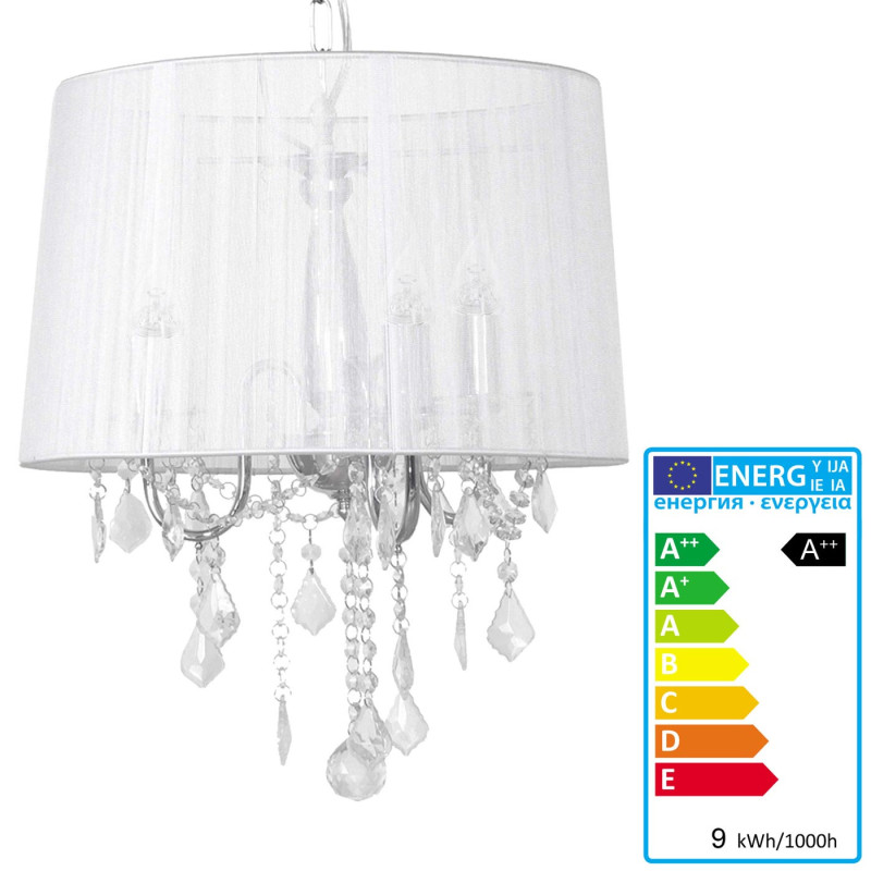 Plafonnier HW167, lustre, lampe de suspension, cristal, 3 flammes, 9W EE A++ - blanc