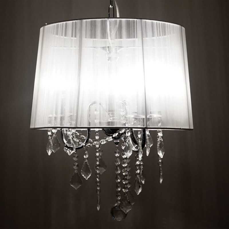 Plafonnier HW167, lustre, lampe de suspension, cristal, 3 flammes, 9W EE A++ - blanc