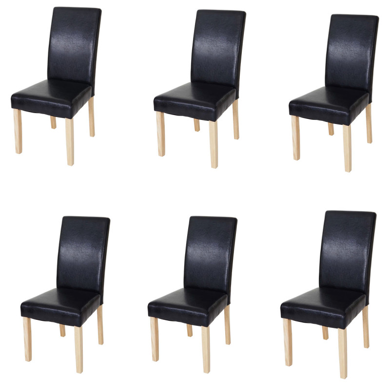 6x chaise de salle à manger T378 XL, fauteuil, similicuir - noir, pieds clairs