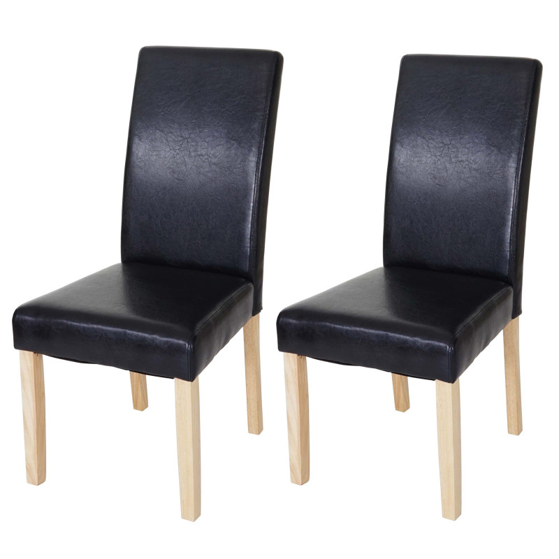 2x chaise de salle à manger T378 XL, fauteuil, similicuir - noir, pieds clairs