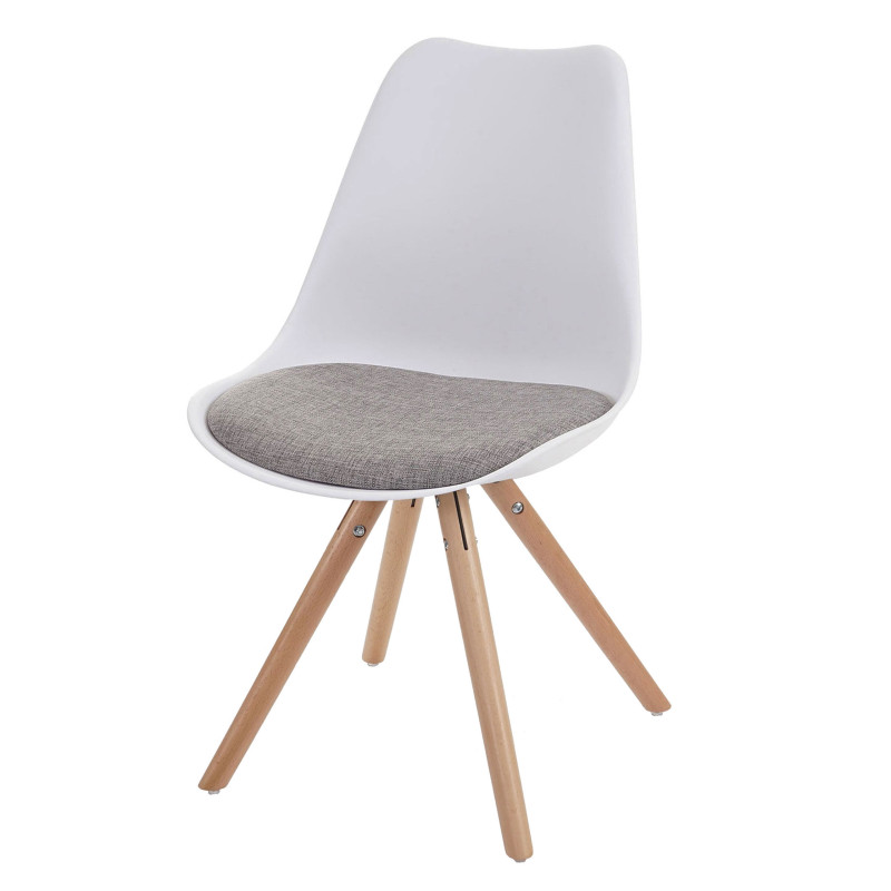 6x chaise de séjour/salle à manger Malmö T501 / design rétro - blanc, siège tissu gris, pieds clairs