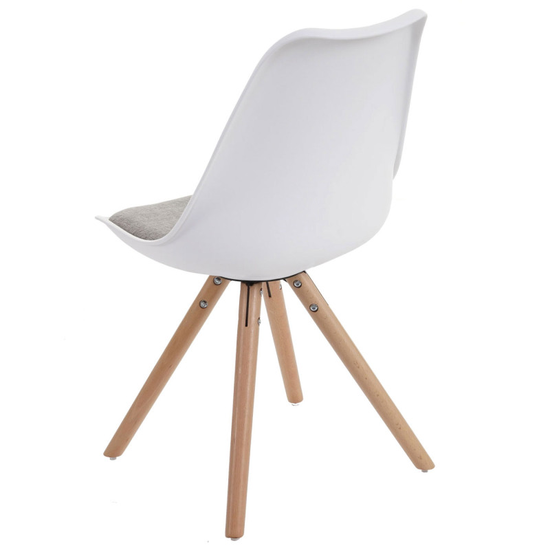 6x chaise de séjour/salle à manger Malmö T501 / design rétro - blanc, siège tissu gris, pieds clairs