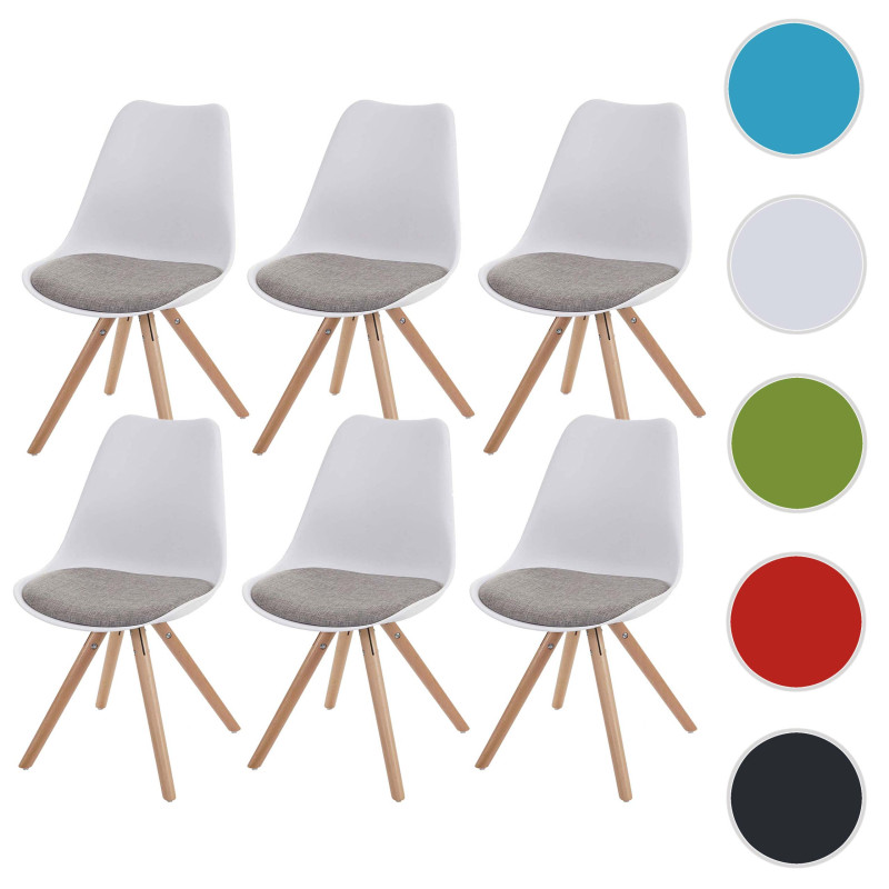 6x chaise de séjour/salle à manger Malmö T501 / design rétro - blanc, siège tissu gris, pieds clairs