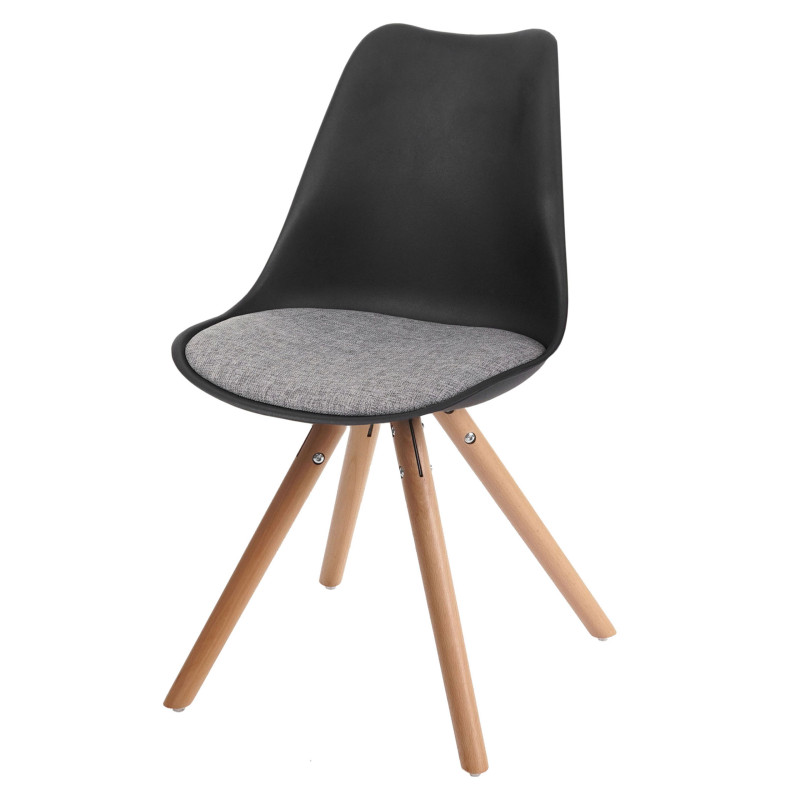 6x chaise de séjour/salle à manger Malmö T501 / design rétro - noir, siège tissu gris, pieds clairs