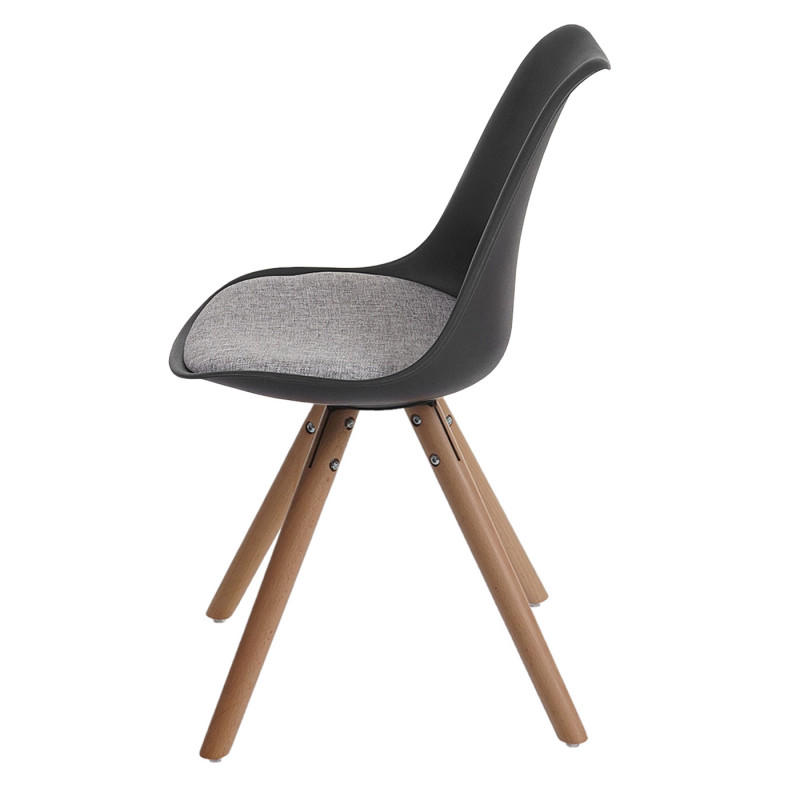 6x chaise de séjour/salle à manger Malmö T501 / design rétro - noir, siège tissu gris, pieds clairs