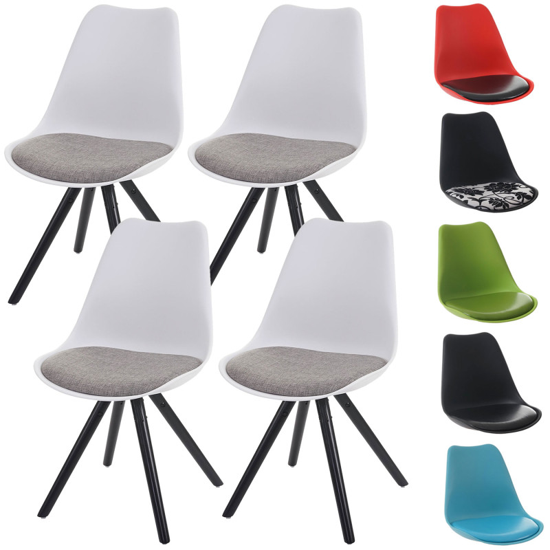 4x chaise de séjour/salle à manger Malmö T501 / design rétro - blanc, siège tissu gris, pieds clairs