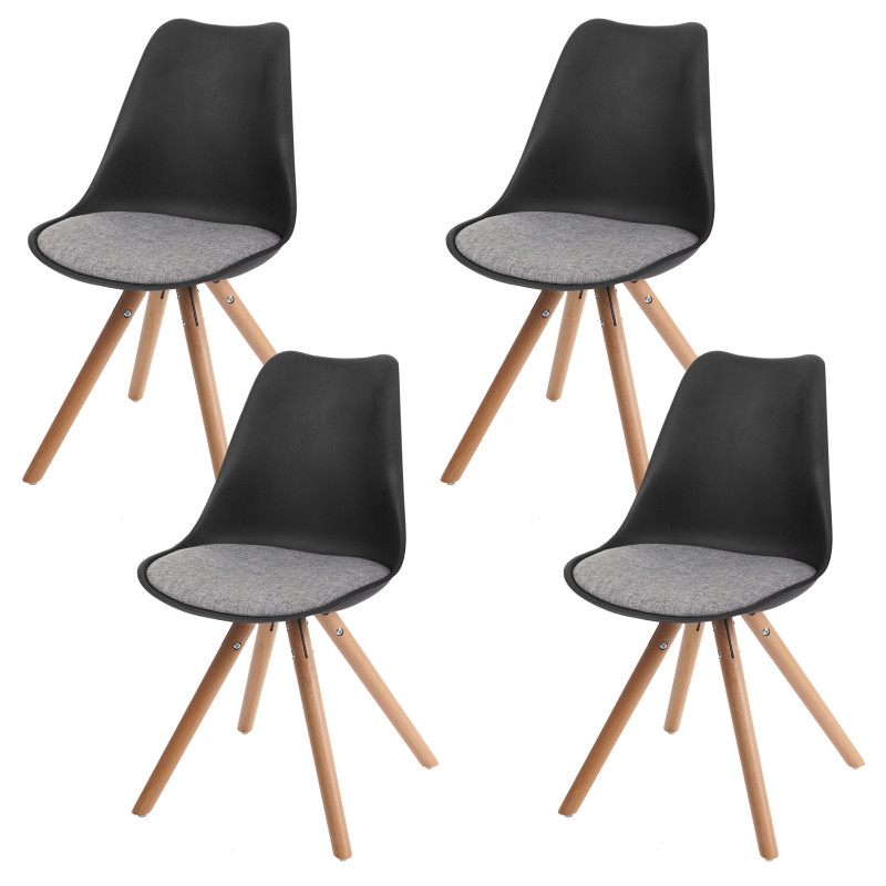 4x chaise de séjour/salle à manger Malmö T501 / design rétro - noir, siège tissu gris, pieds clairs
