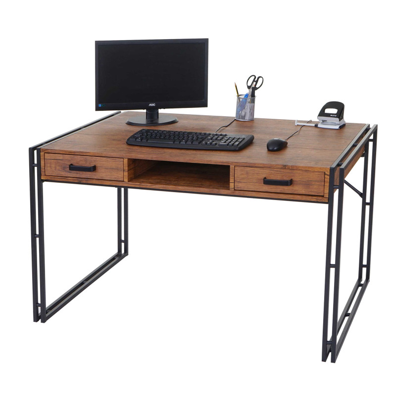 Bureau table d'ordinateur, 121x70cm, structure 3D - aspect chêne sauvage