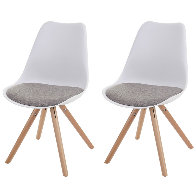 2x chaise de séjour/salle à manger Malmö T501 / design rétro - blanc, siège tissu gris, pieds clairs