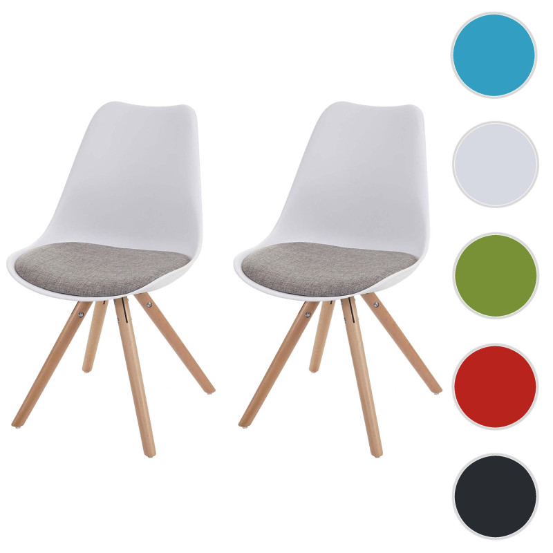 2x chaise de séjour/salle à manger Malmö T501 / design rétro - blanc, siège tissu gris, pieds clairs