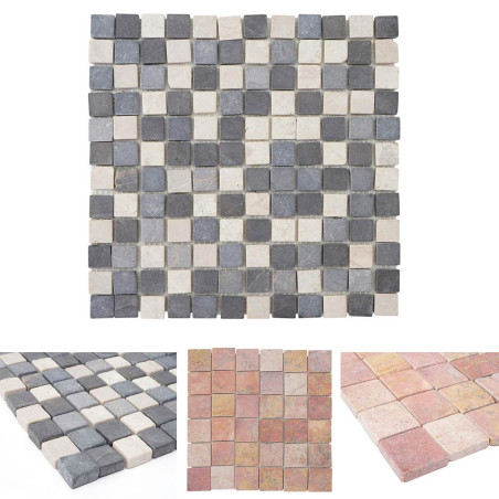 Carrelage Vigo T688, marbre, pierre naturelle, mosaique, quadratins, 11 pièces à 30x30cm 1m² - gris / blanc