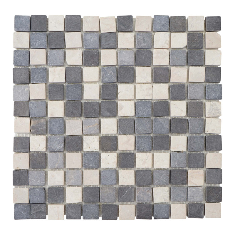 Carrelage Vigo T688, marbre, pierre naturelle, mosaique, quadratins, 11 pièces à 30x30cm 1m² - gris / blanc