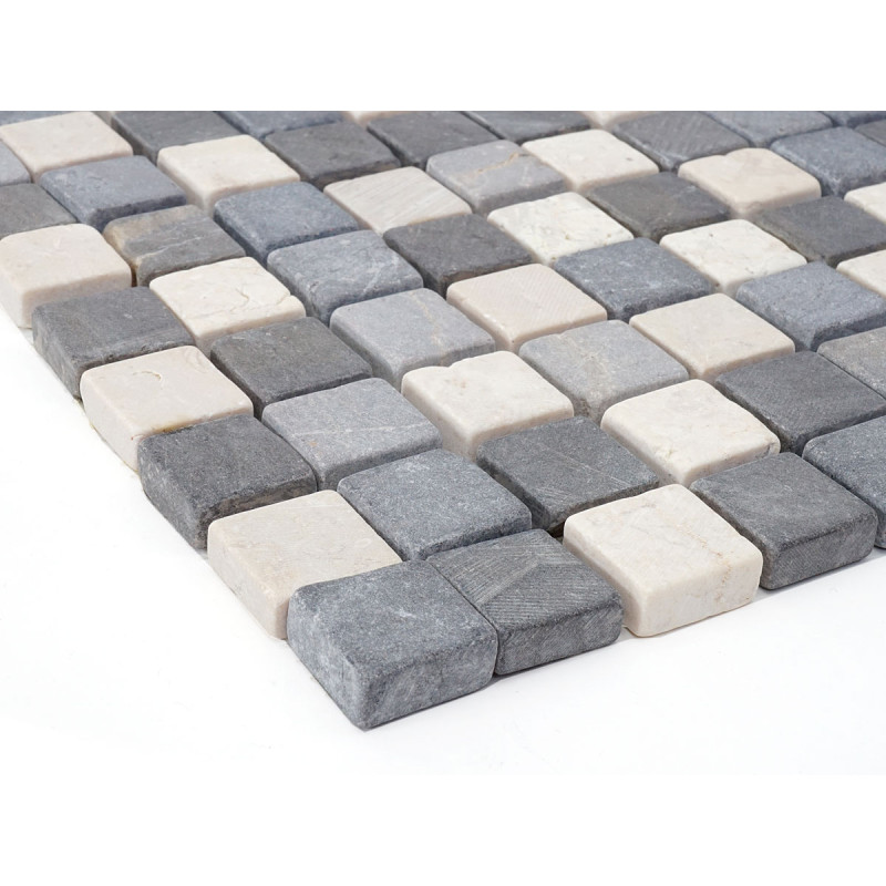 Carrelage Vigo T688, marbre, pierre naturelle, mosaique, quadratins, 11 pièces à 30x30cm 1m² - gris / blanc