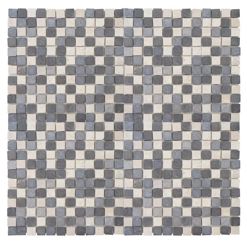 Carrelage Vigo T688, marbre, pierre naturelle, mosaique, quadratins, 11 pièces à 30x30cm 1m² - gris / blanc