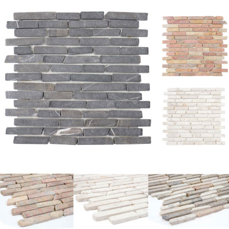 Carrelage Vigo T688, marbre, pierre naturelle, mosaique, baguettes, 11 pièces à 30x30cm 1m² - crème / gris