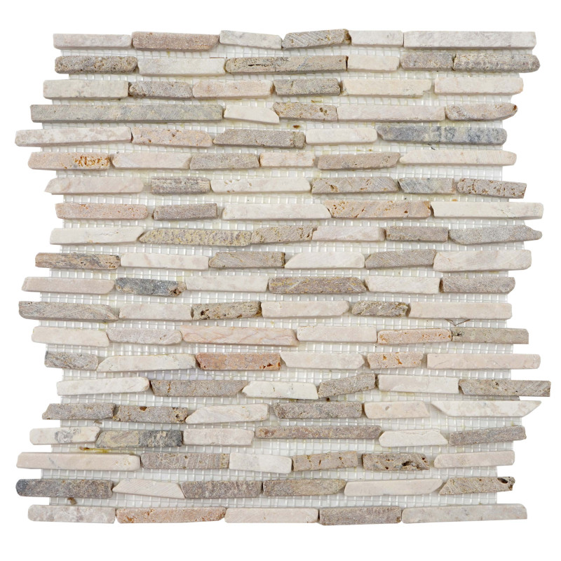 Carrelage Vigo T688, marbre, pierre naturelle, mosaique, baguettes, 11 pièces à 30x30cm 1m² - crème / gris