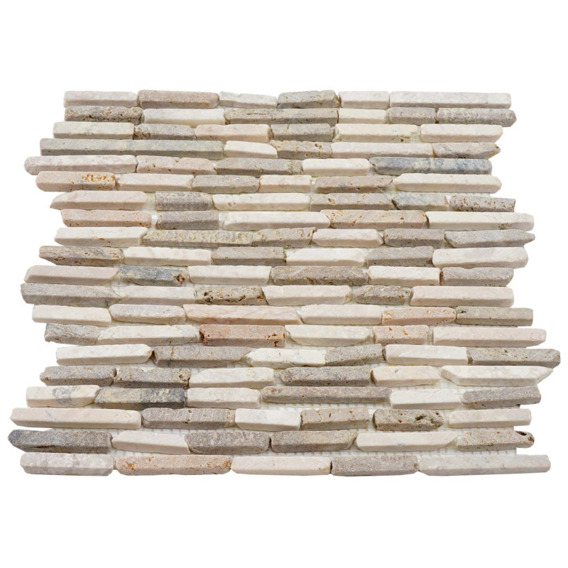 Carrelage Vigo T688, marbre, pierre naturelle, mosaique, baguettes, 11 pièces à 30x30cm 1m² - crème / gris