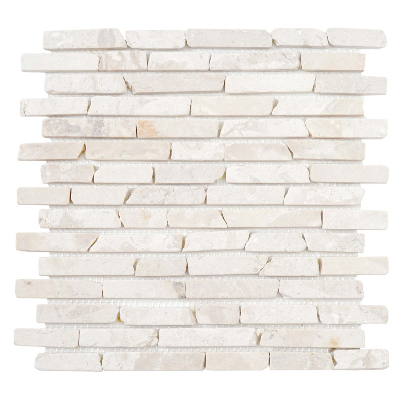Carrelage Vigo T688, marbre, pierre naturelle, mosaique, baguettes, 11 pièces à 30x30cm 1m² - blanc
